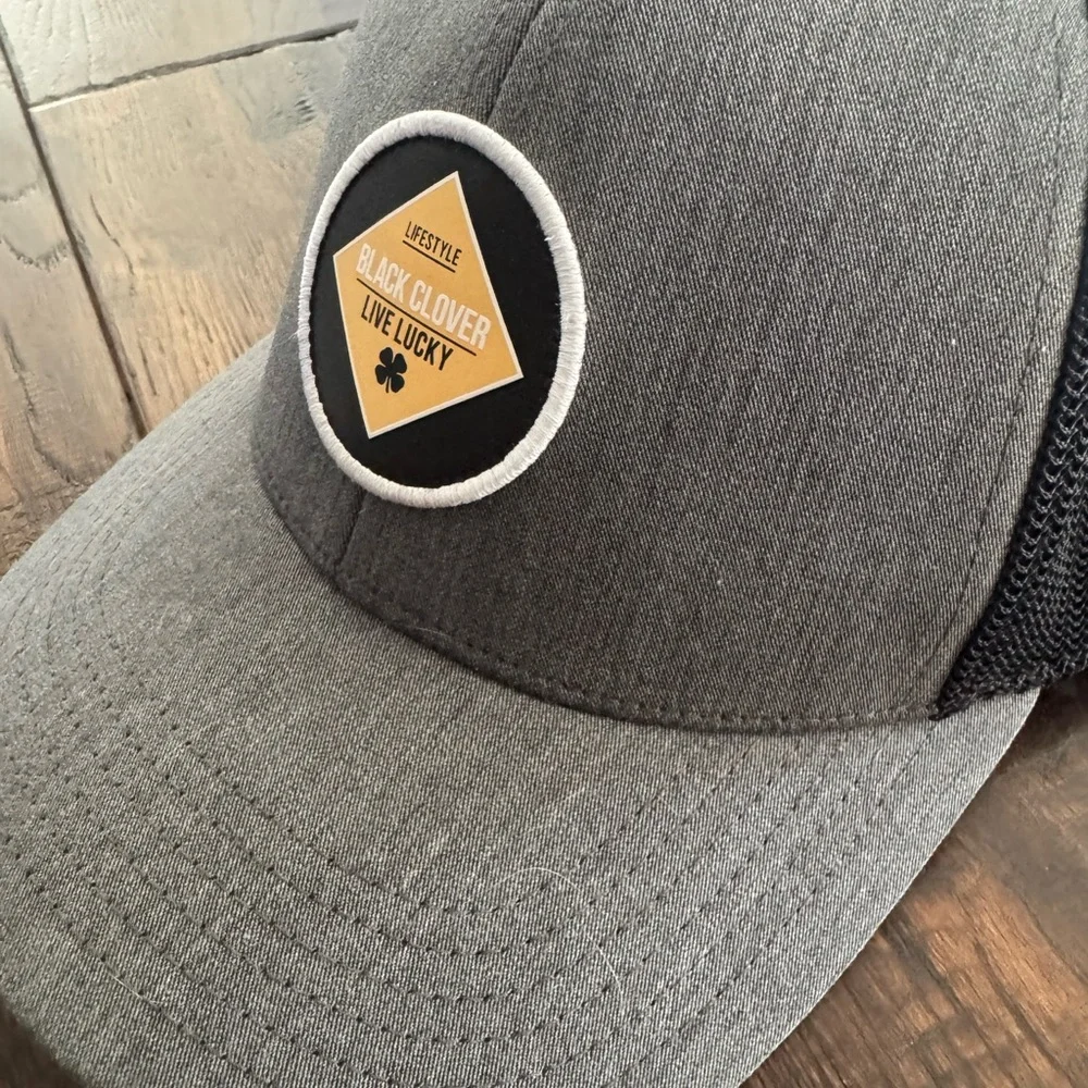 Mens Black Clover Gray and Black Trucker Hat - Picture 12 of 12